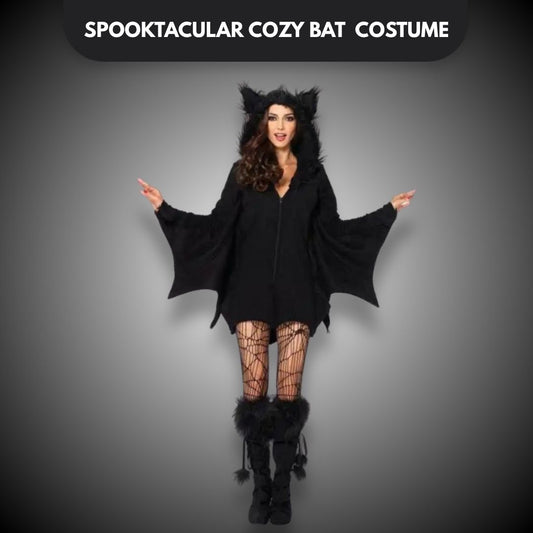 Spooktacular Cozy Bat Adult Jumpsuit Costume for Woman with Hood