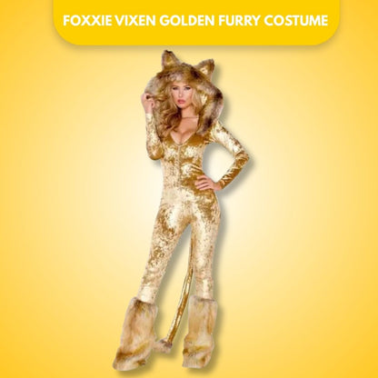 Foxxie Vixen Golden Furry Costume w/ Tail for Women for Adult Halloween/ Theme Party - Size L - 1PC