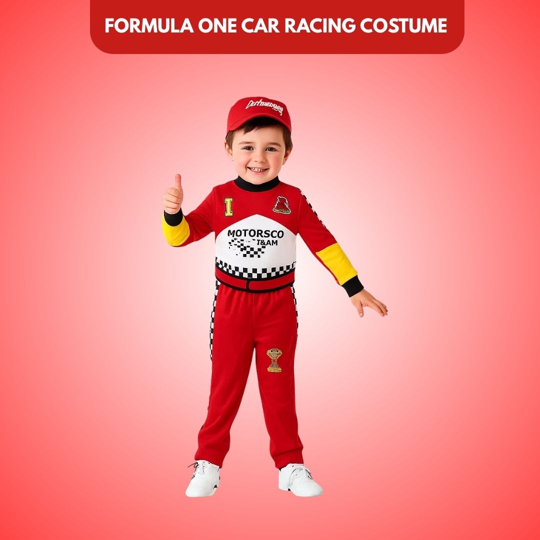 F1 Car Racing Kids Costume with Cap - Age 7 to 9 Years