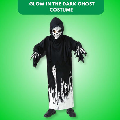 Glow in the Dark Hoody Mask Ghost Costume with Glow Gloves