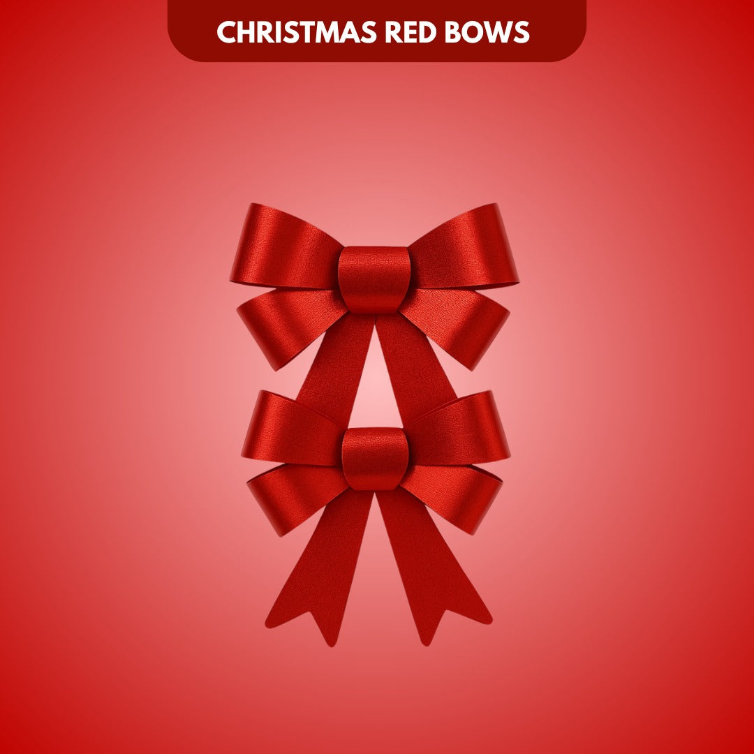Red Bows for Christmas Decorations - Set of 2