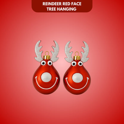 Christmas Reindeer Face Red  with Snow Nose Tip and Horns - Set of 2