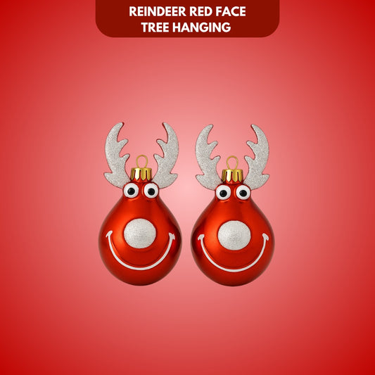 Christmas Reindeer Face Red  with Snow Nose Tip and Horns - Set of 2