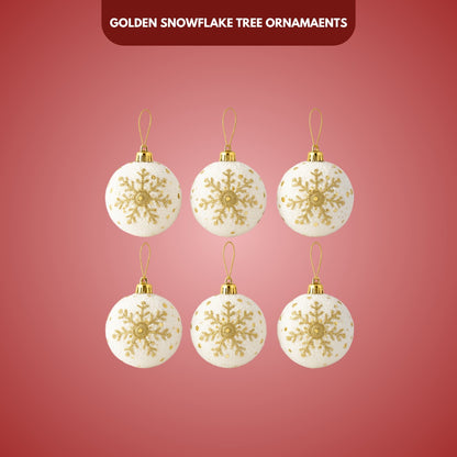 Christmas Glitter White Balls with Golden Snowflakes - 6PC