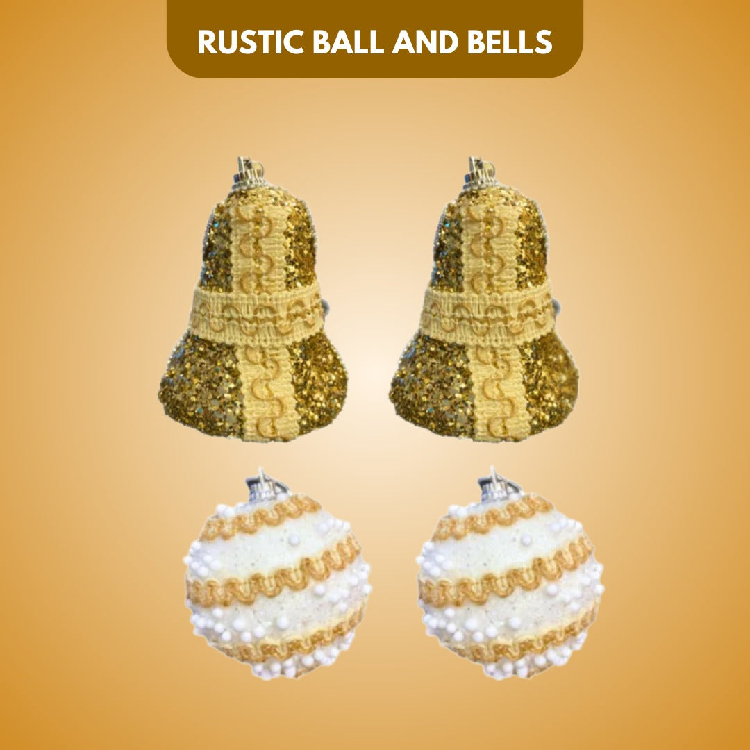 Rustic Balls and Bells Tree Decoration Kit - Set of 4 PC