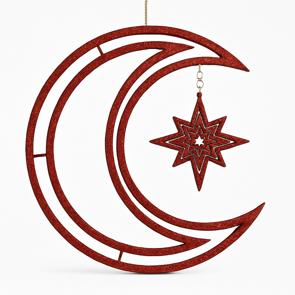 3D Moon & Star Hanging Red - 1PC