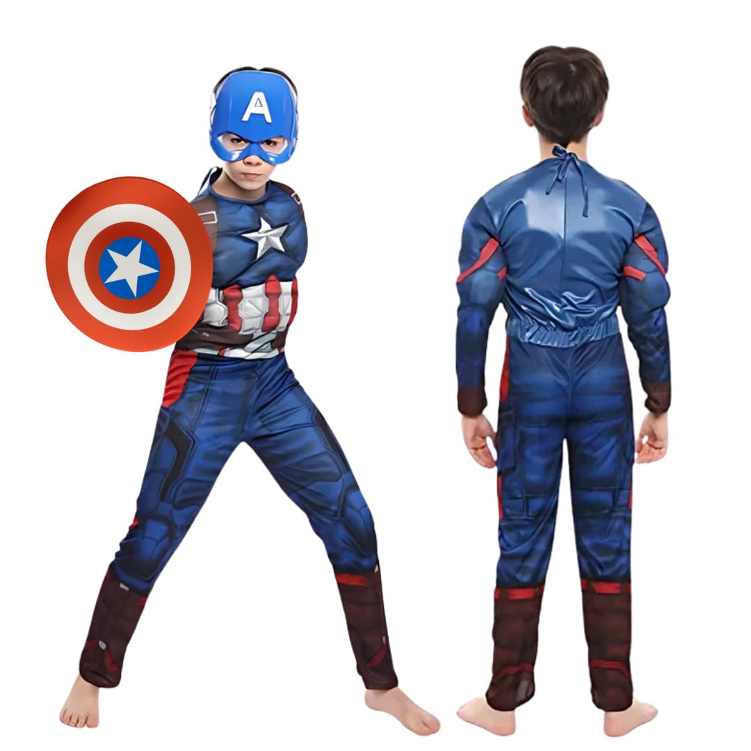 Captain America Muscular Costume with Face Mask & Shield for Kids