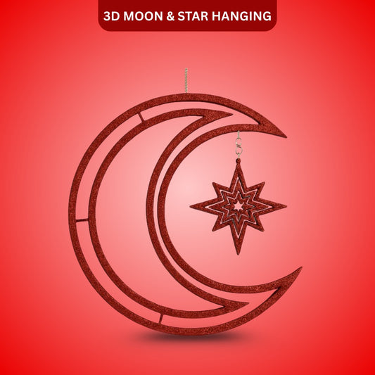 3D Moon & Star Hanging Red - 1PC