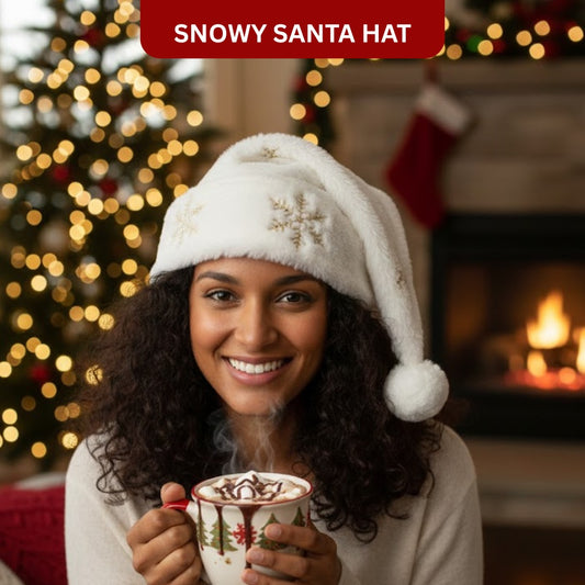 Snowy Santa Hat with Golden Snowflakes