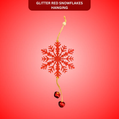 Christmas Tree Ornaments - Glitter Red Snowflakes Hanging Decoration - 1PC