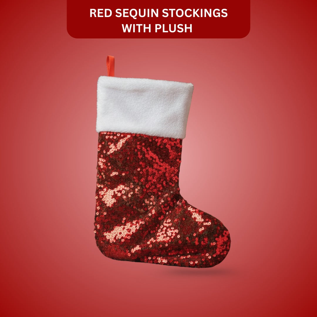 Red Sequin Stockings with Plush White Border