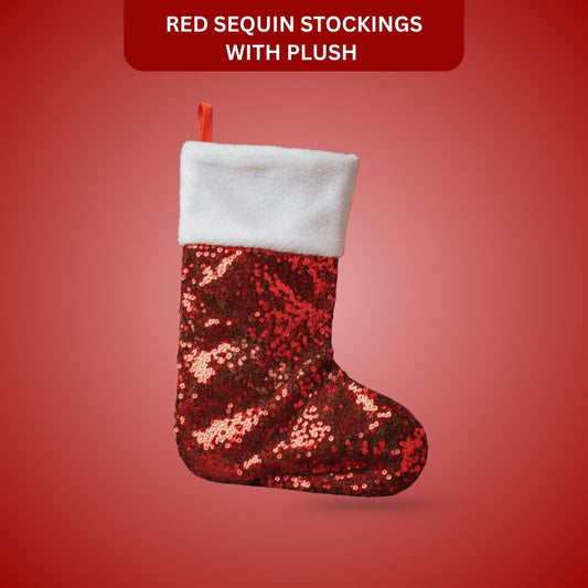 Red Sequin Stockings with Plush White Border