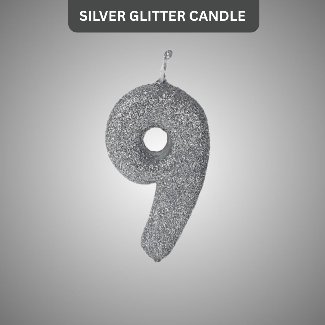 No. 9 Glitter Silver Candle - 1PC