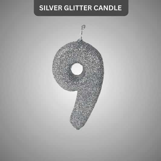 No. 9 Glitter Silver Candle - 1PC