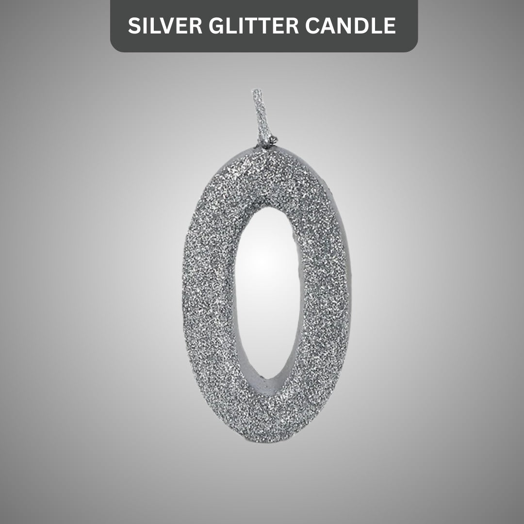 Number 0 Silver Glitter Candle - 1PC