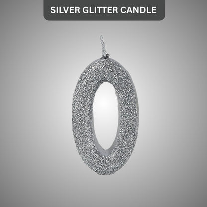 Number 0 Silver Glitter Candle - 1PC