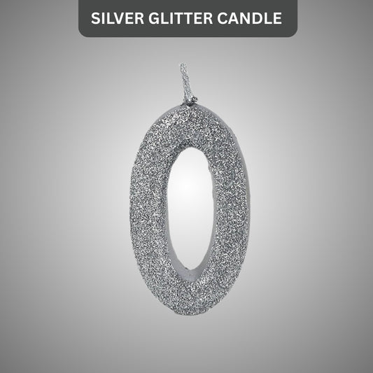 Number 0 Silver Glitter Candle - 1PC