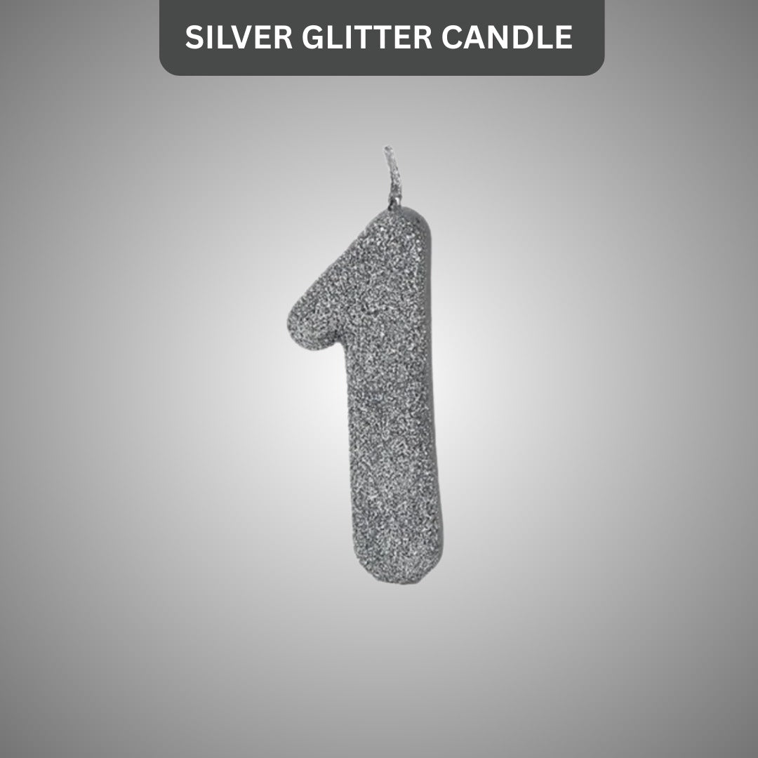 Number 1 Silver Glitter Candle - 1PC