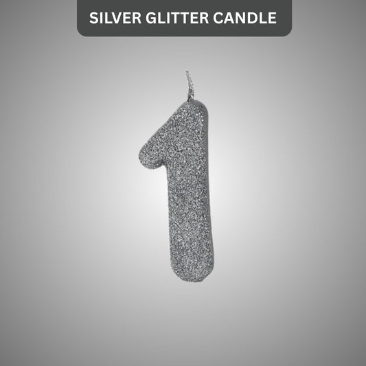 Number 1 Silver Glitter Candle - 1PC