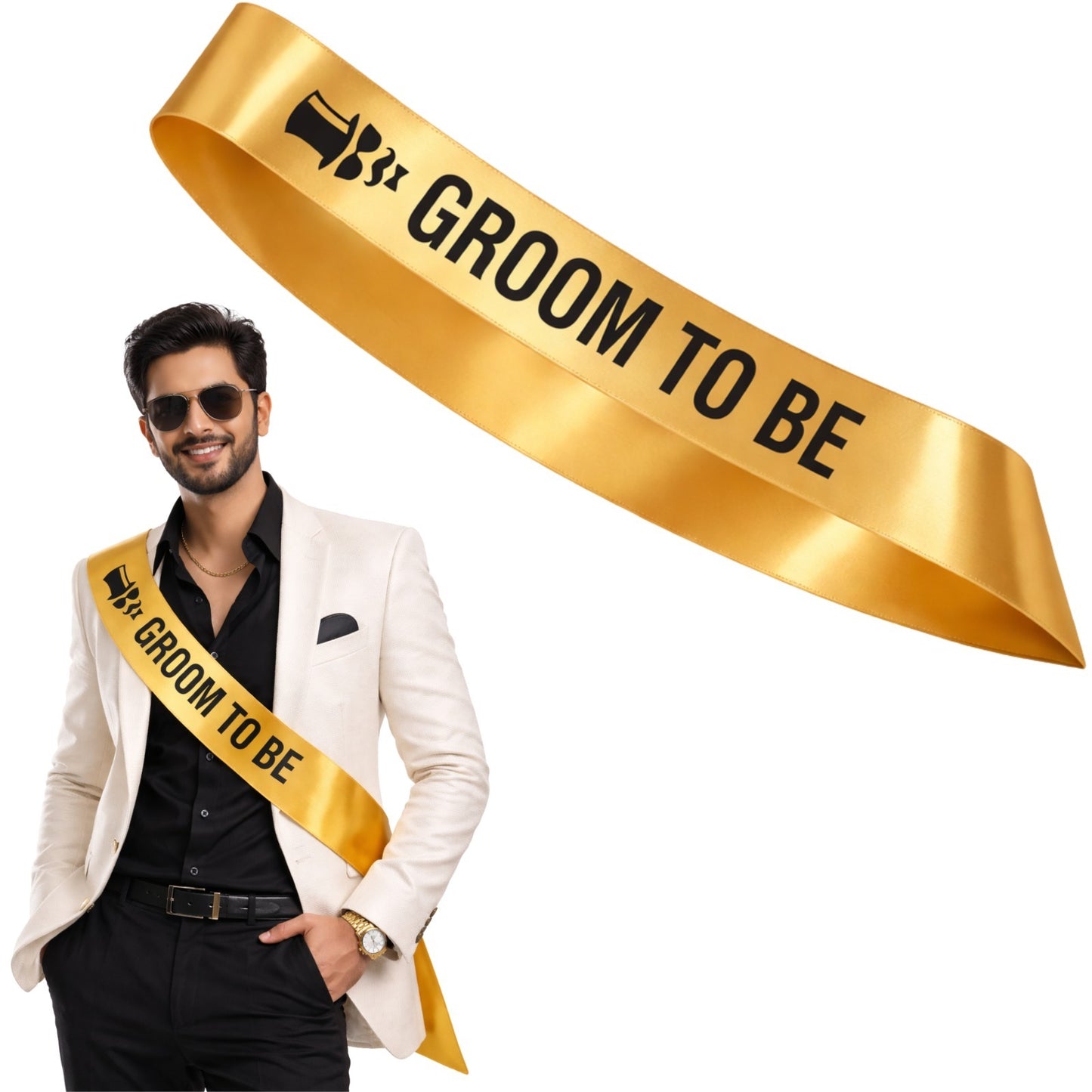 Groom To Be Sash Black &amp; Gold