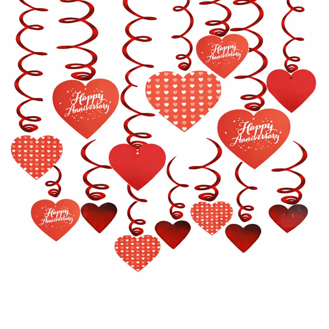 Happy Anniversary Red Heart Swirl - 12 PC