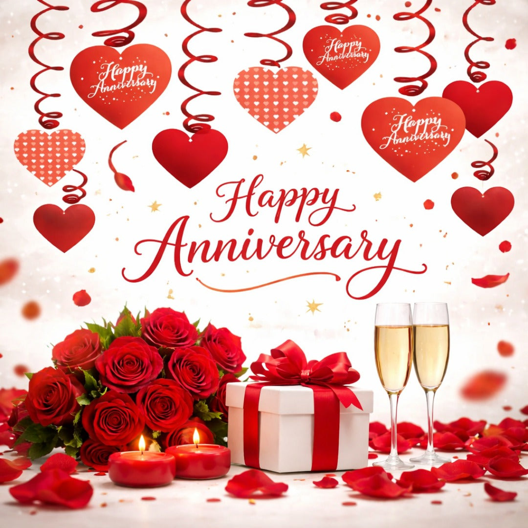 Happy Anniversary Red Heart Swirl - 12 PC