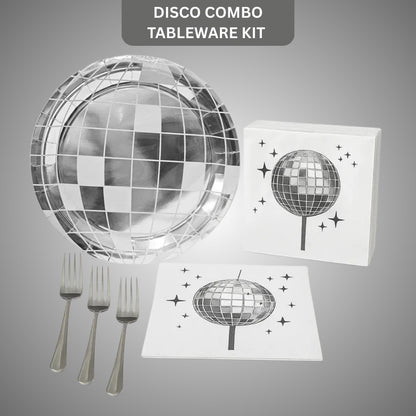 Disco Tableware Set w/Plates, Napkins & Forks - 9 inches - 50PC