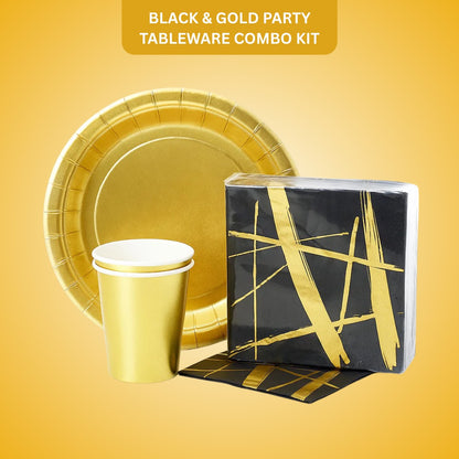 Black & Gold Party Tableware Combo Kit - 40PC