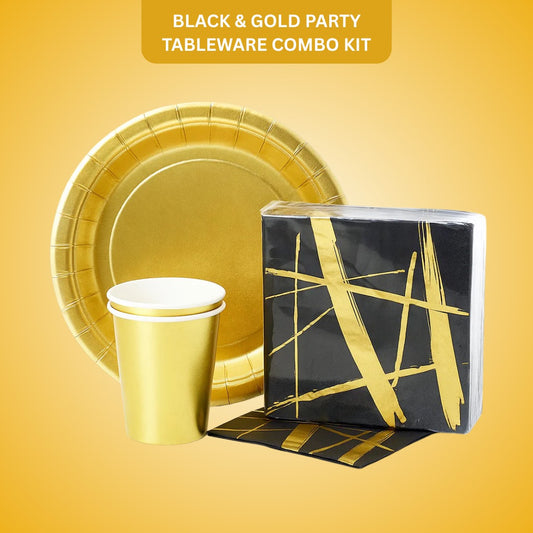Black & Gold Party Tableware Combo Kit - 40PC