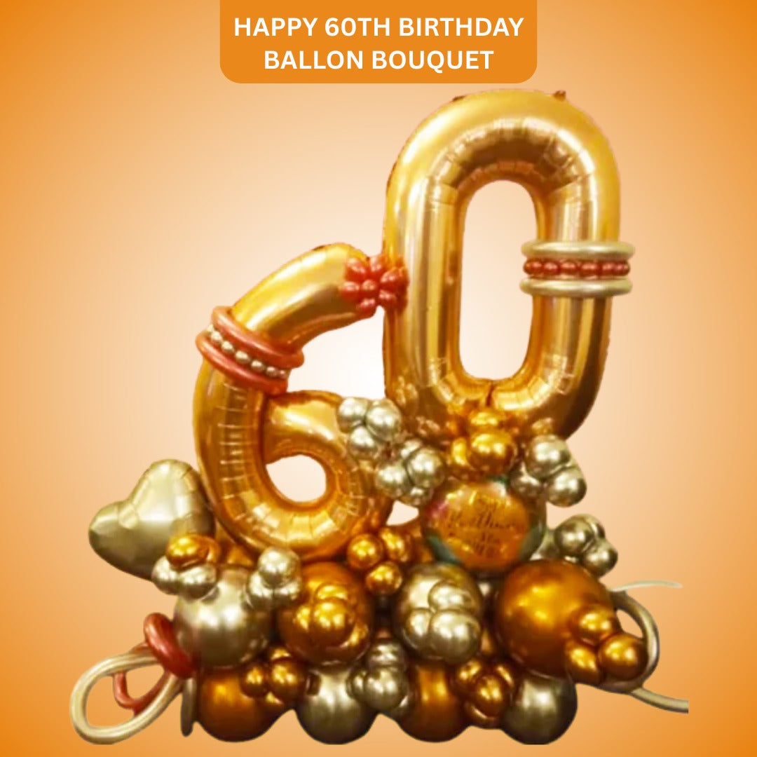 Happy 60th Birthday Golden & Silver Balloon Bouquet Set