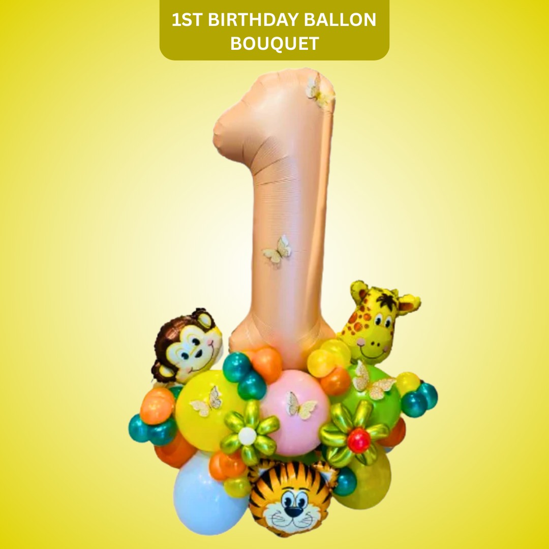 Jungle Theme Happy 1st Birthday Balloon Bouquet