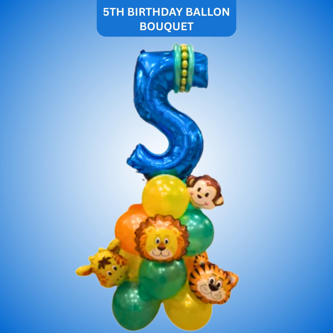 Jungle Theme Happy 5th Birthday Balloon Bouquet Set