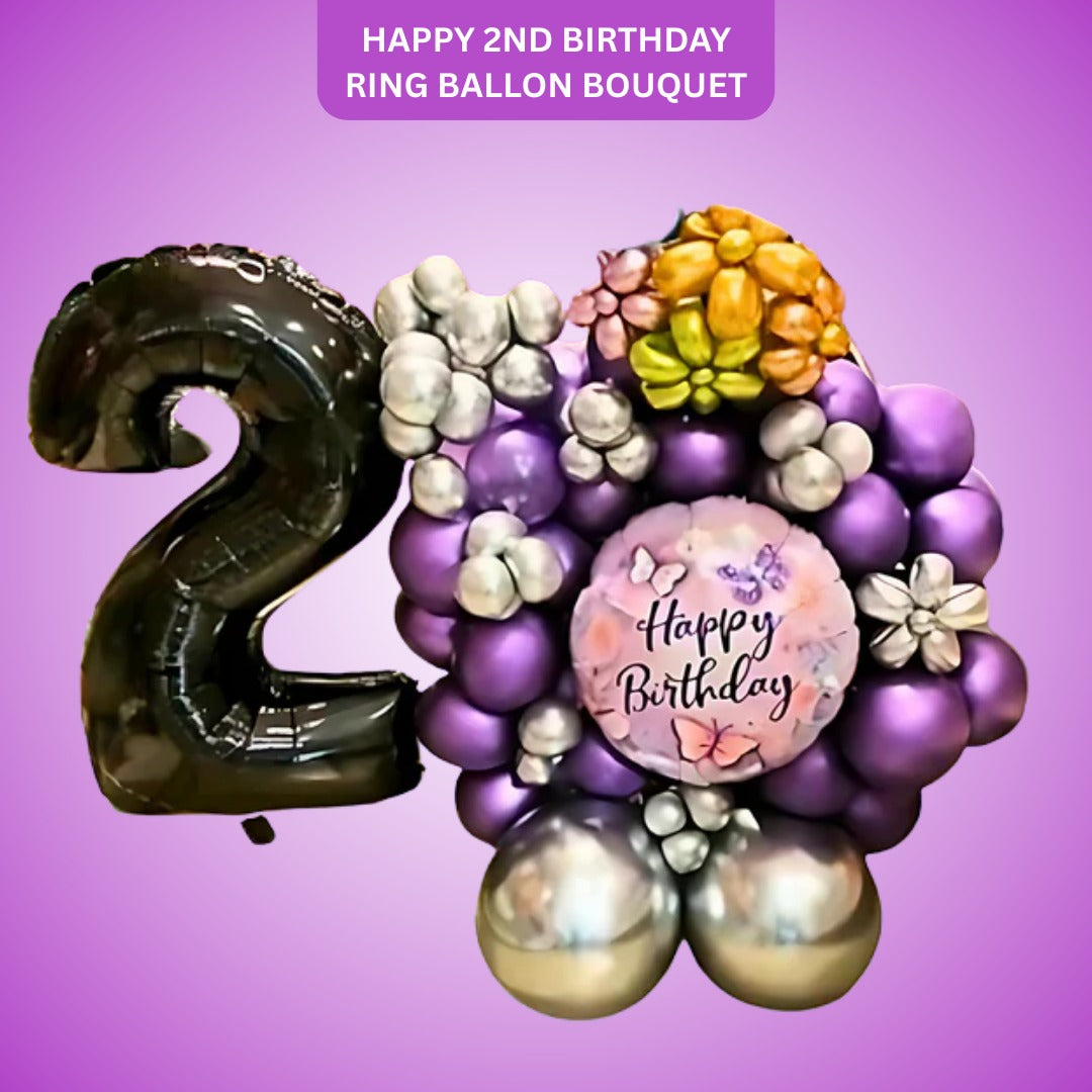 Happy 2nd Birthday w/Small Ring Balloon Bouquet Set