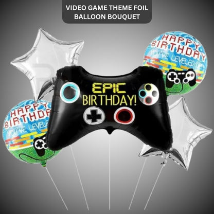 Happy Birthday Video Game Theme Foil Balloon Bouquet - Helium Filled - 5PC