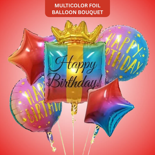 Happy Birthday Multicolor Foil Balloon Bouquet - Helium Filled - 7PC