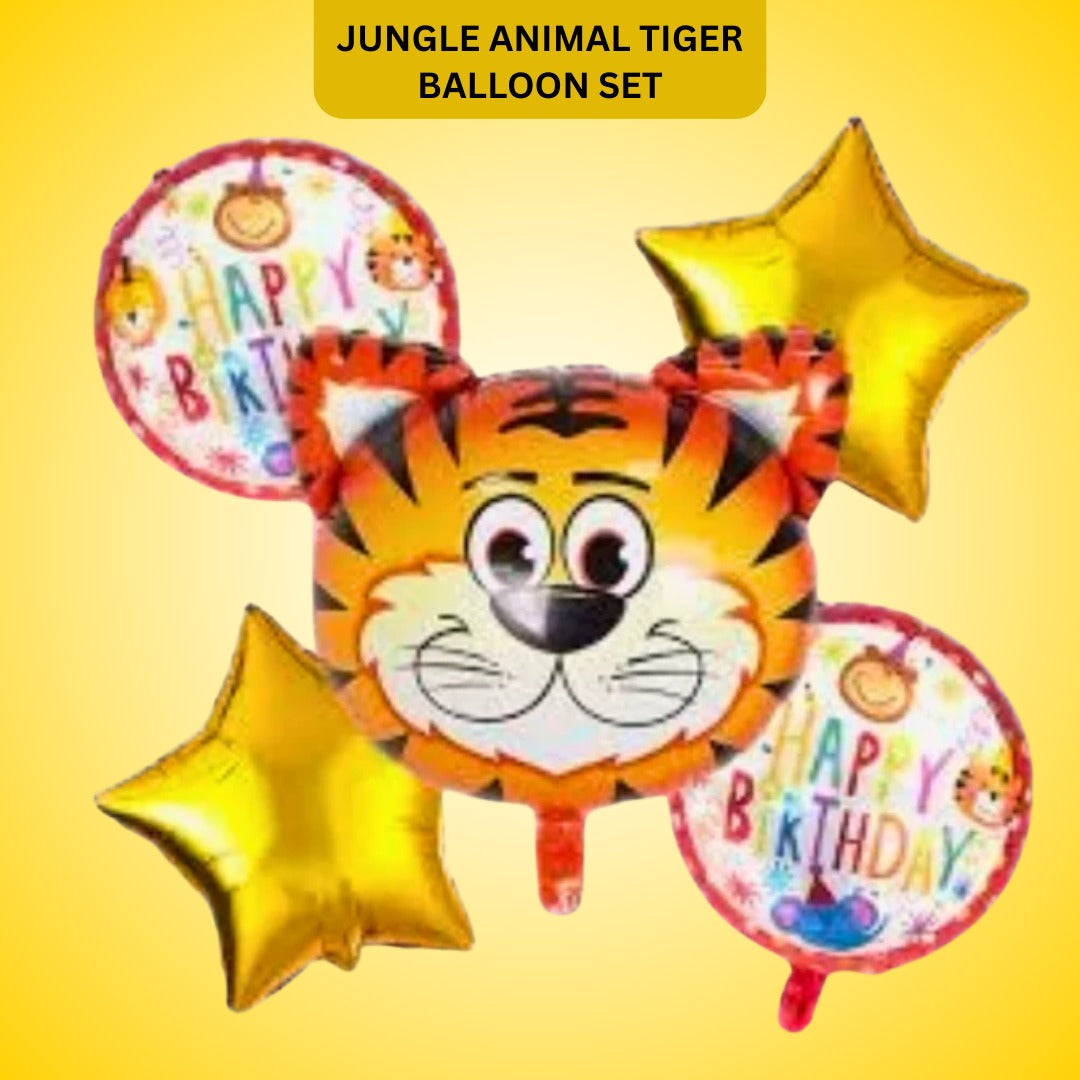 Happy Birthday Jungle Animal Tiger Balloon Set - Helium Quality- 5PC