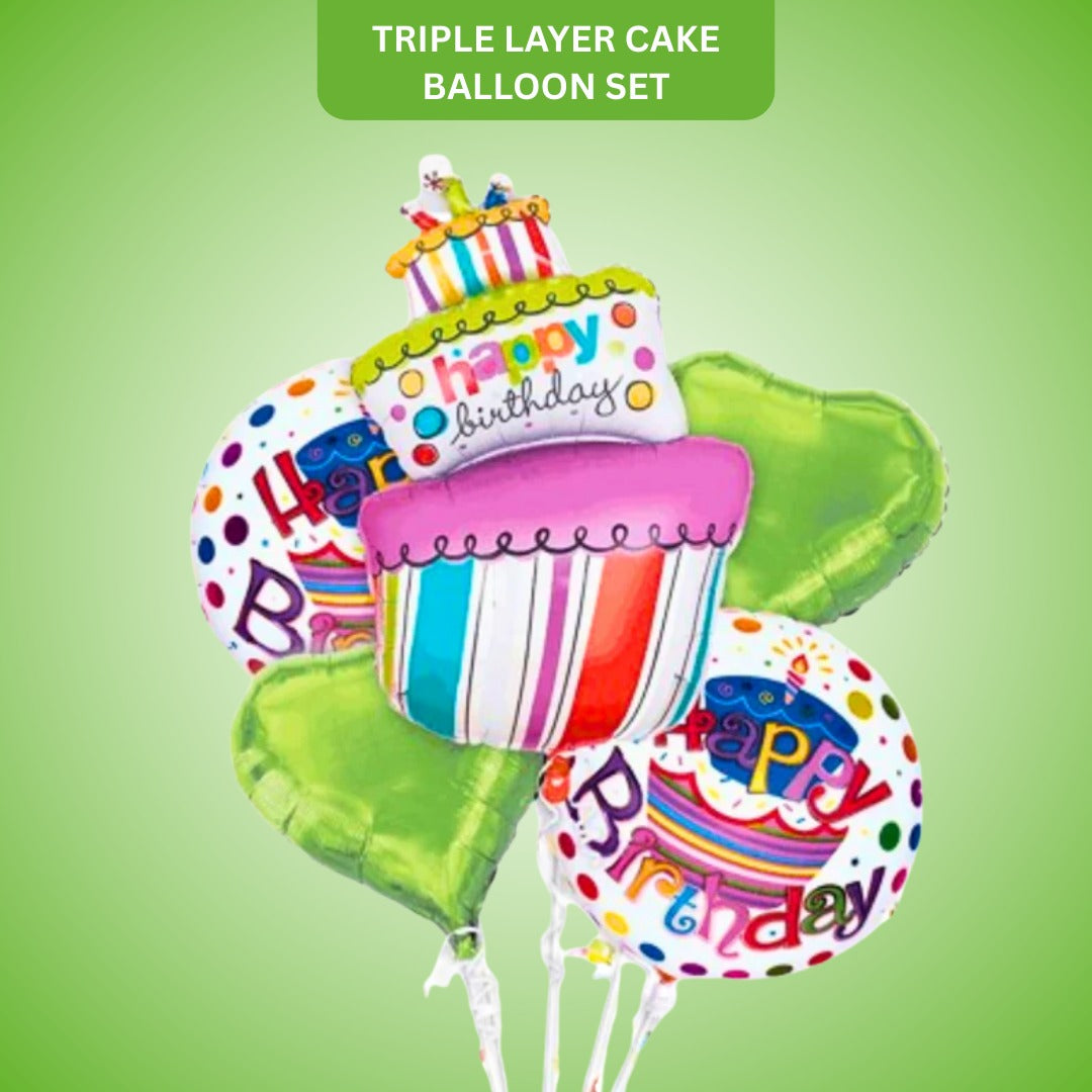 Happy Birthday Triple Layer Cake Balloon Set of 5 - Helium Filled