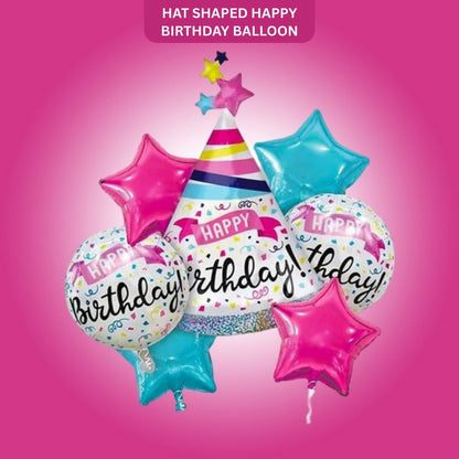 Happy Birthday Hat Shaped Helium Filled Balloon Bouquet Set of 7