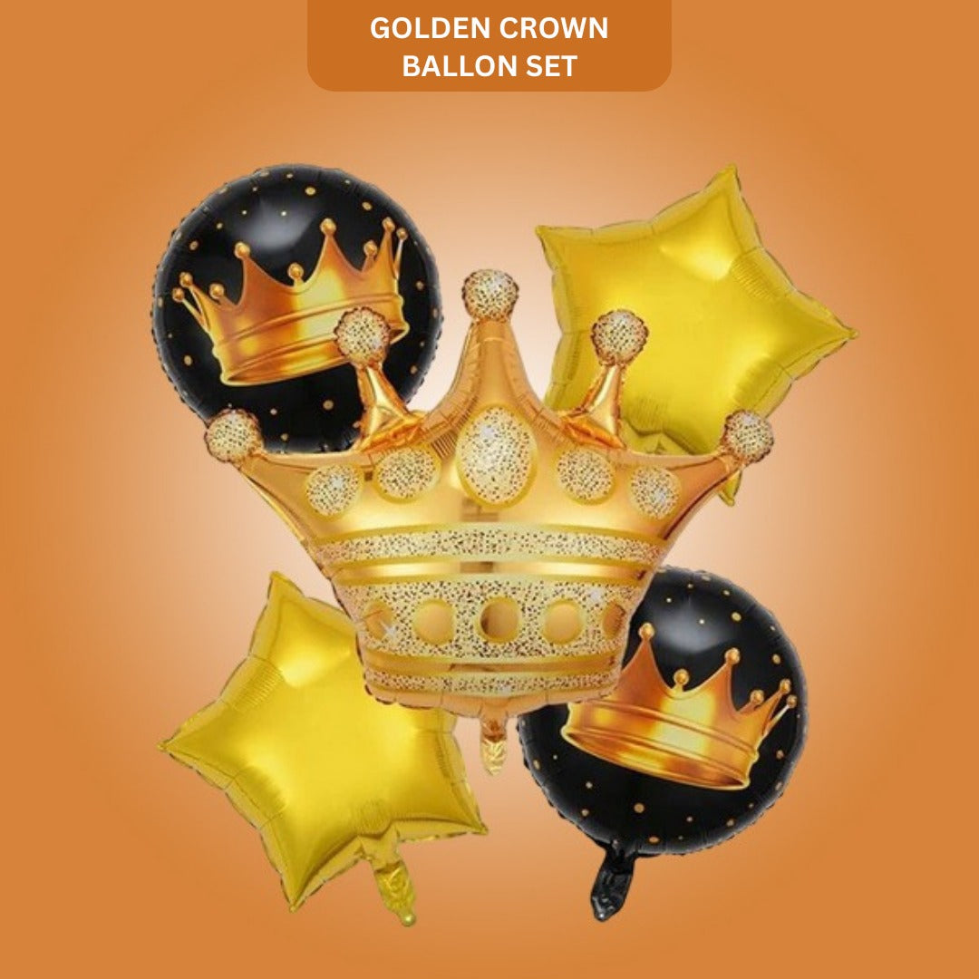 Royal Theme Crown Shaped Helium Filled Balloon Bouquet Set – 5PC
