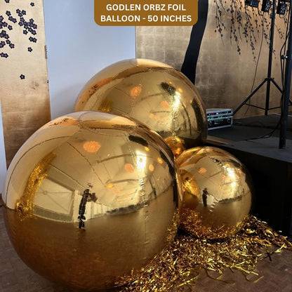 Large Mirror Balls Godlen Orbz Foil Balloon - 50 inches
