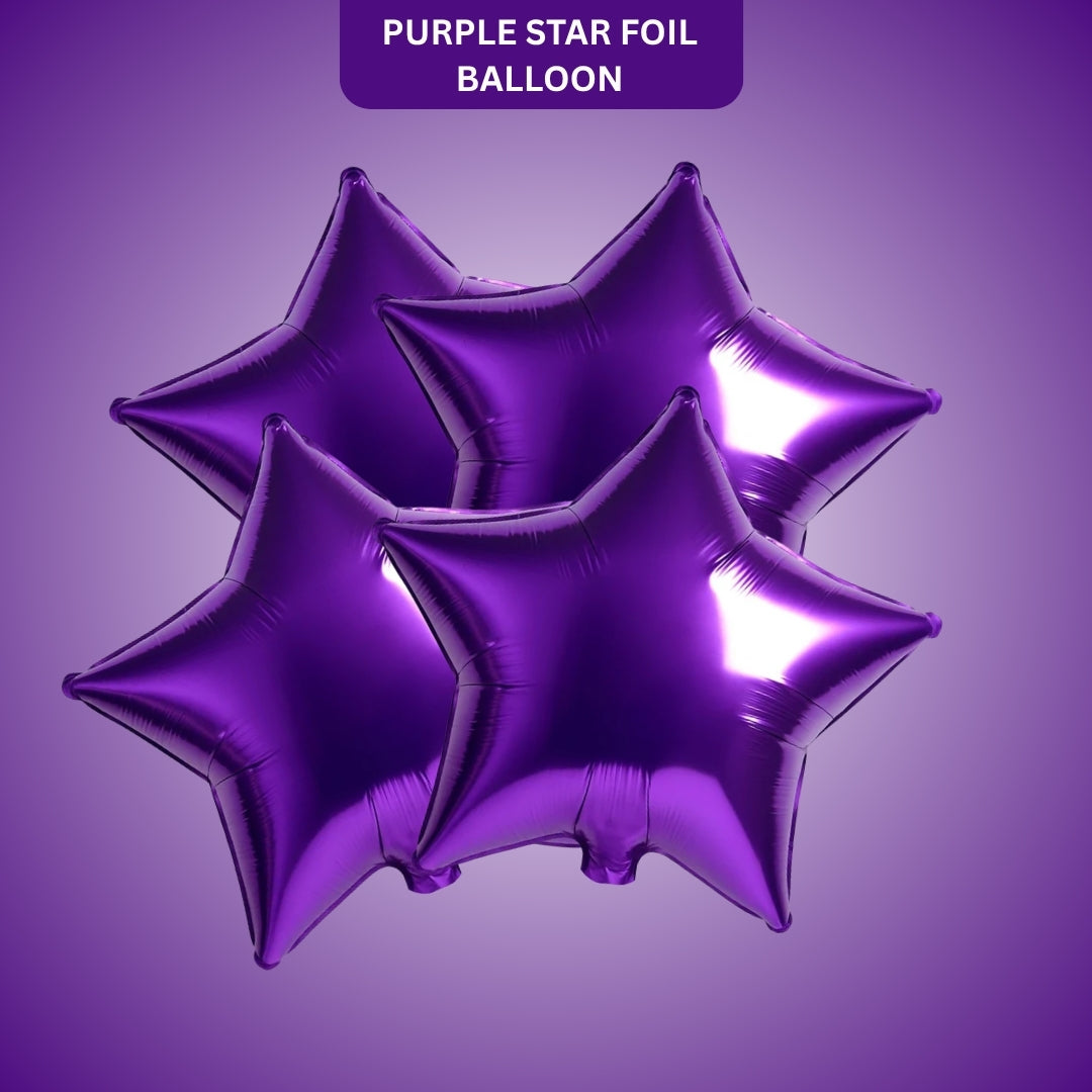 Purple Star Shaped Foil Balloon - Helium Quality - 18 inches - 4PC