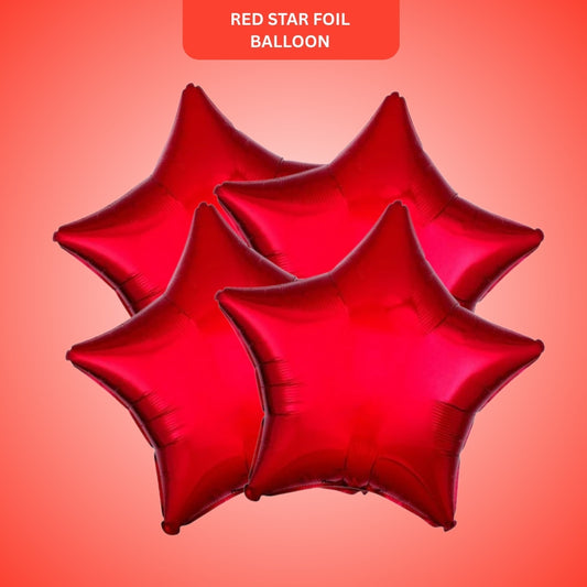Red Star Shaped Foil Balloon Combo Pack - Helium Quality - 18 inches - 4PC