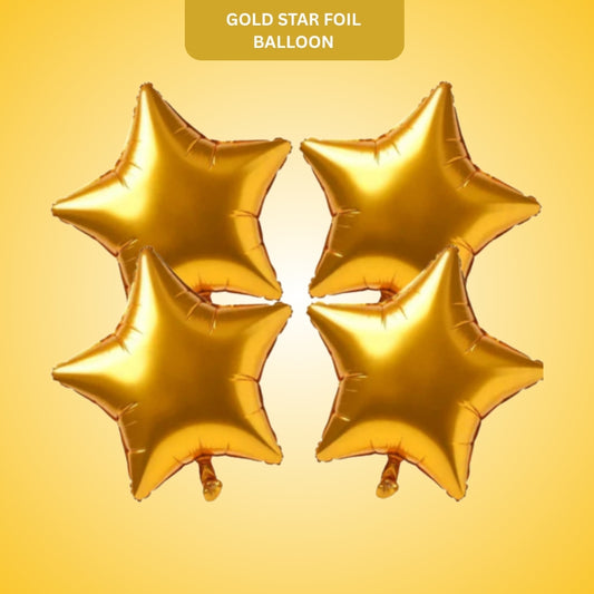 Gold Star Shaped Foil Balloon - Helium Quality - 18 inches - 4PC
