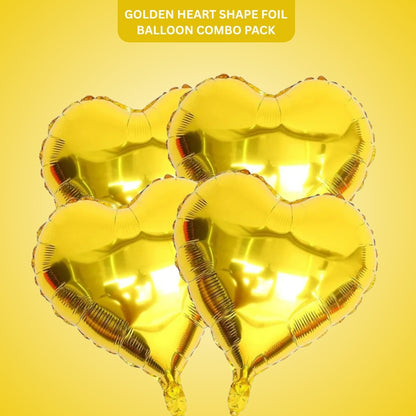 Golden Heart Shape Foil Balloon Combo Pack - Helium Quality -18 inches -  4PC