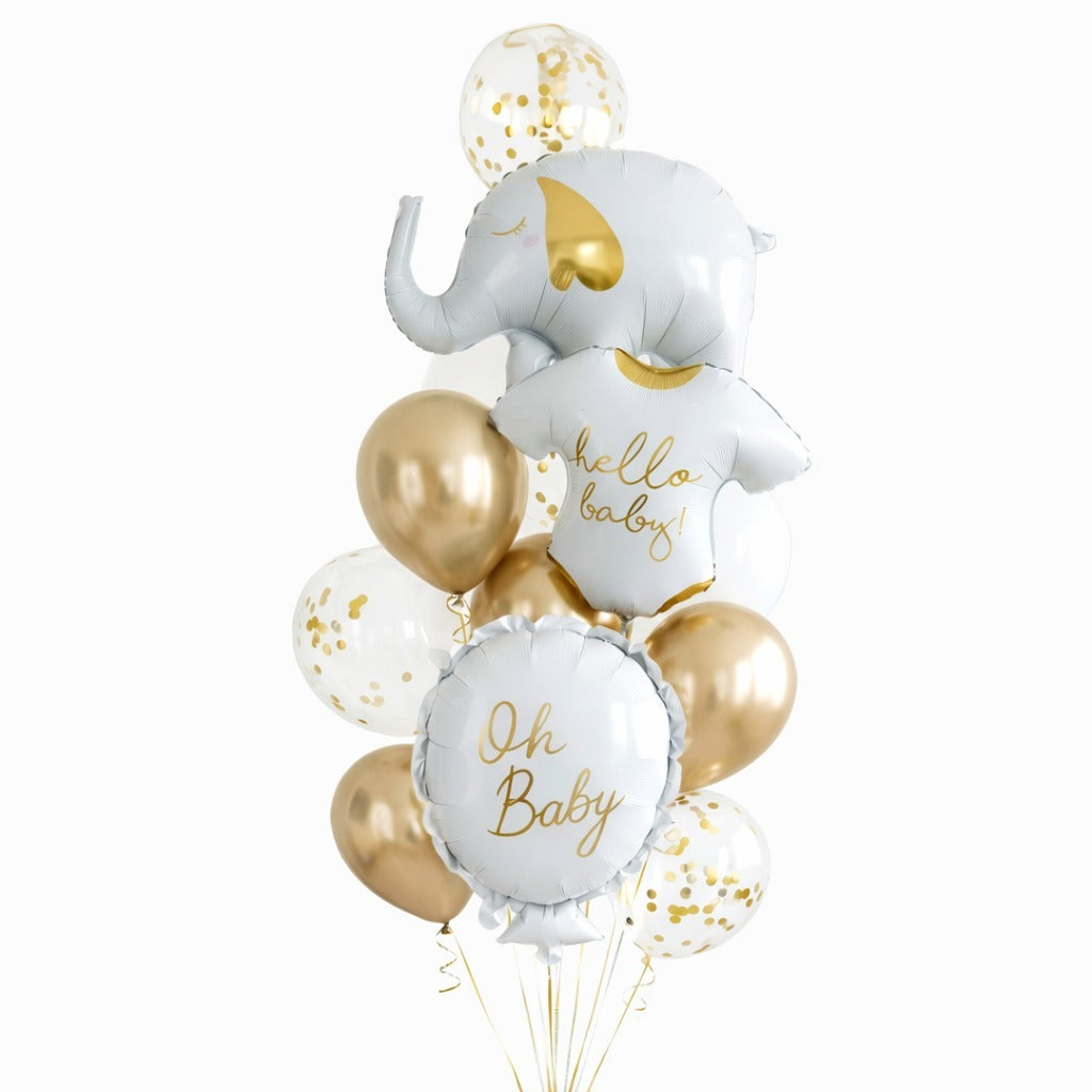 Hello Baby White Elephant Baby Shower Balloon Set - 12PC