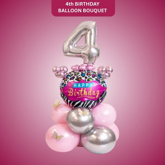 Designer Pink & Silver Balloon Bouquet Arrangement with 3D Butterflies for 4th Birthday