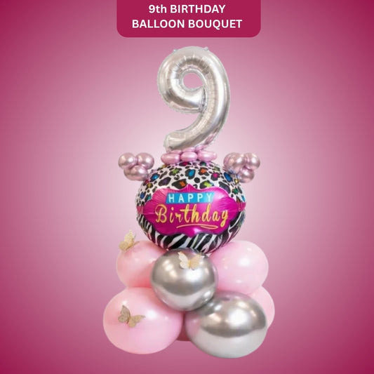 Designer Pink & Silver Balloon Bouquet Arrangement with 3D Butterflies for 9th Birthday