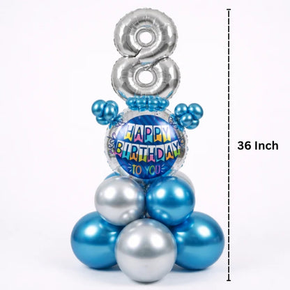 Designer Blue & Silver Balloon Bouquet Arrangement for 8th Birthday