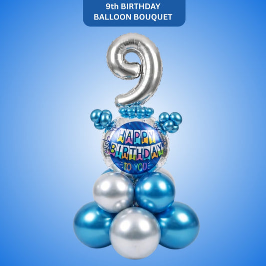 Designer Blue & Silver Balloon Bouquet Arrangement for 9th Birthday