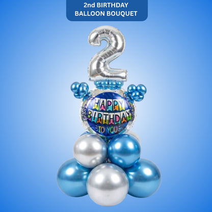 Designer Blue & Silver Balloon Bouquet Arrangement for 2nd Birthday
